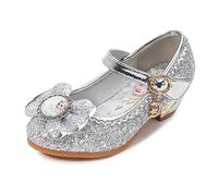 FStory&Winyee Bambino Congelato Principessa per Bambina Elsa Frozen Paillettes Scarpe Costume Ballerine Ballo Adatte per Feste Cerimonia Nozze Natale Cerimonia Carnevale Halloween,Argento,30