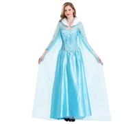 FStory&Winyee Costume da Elsa con mantello da donna Abito da principessa Cenerentola da adulta Set da vestire da regina delle nevi per travestimenti Halloween Carnevale Cosplay, Blu, 3XL