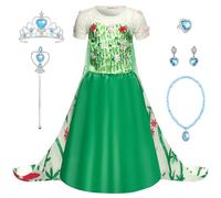 FStory&Winyee Principessa Vestito Ragazze Elsa Costume Bambini Regina del Ghiaccio Cosplay Outfit Natale Carnevale Frozen Carnevale Travestimento Festa Bacchetta Fiori Regalo,Verde22,110