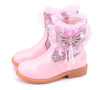FStory&Winyee Ragazze Principessa Stivali Elsa Scarpe Neve Bambine Invernali Foderato Caldo Gomma All'aperto Slip-On Frozen Cosplay Regina Ghiaccio Costume Carnevale Halloween Natale Rosa 35