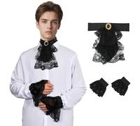 FSUJWOA Jabot - Set di accessori in pizzo vittoriano, 3 pezzi, colore bianco, per Halloween e Carnevale (nero)