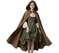 FSUJWOA Renaissance Mantella con cappuccio abbigliamento medievale da uomo Cappotto da strega con cappuccio Halloween Costume (Marrone-New)