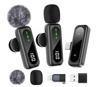 FSXEU Microfono Lavalier senza fili per Iphone/Android/Pc, Mini microfono a bavero con cancellazione del rumore, compatibile per la registrazione video, Vlog, interviste, Youtube, Tiktok