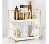 FSyueyun Scaffale per trucco a 2 livelli, portaspezie da cucina o da bagno, vassoio portaoggetti per camera da letto (oro)