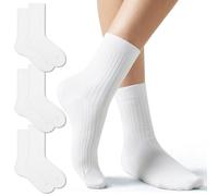 Fszsaa Crew Socks 80s Retro Socks Athletic Mid Polf Casual Calze a Costine per le Donne Calzini Tubo di Cotone, Confezione da 3 - bianco, taglia unica