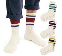 Fszsaa Calzini sportivi a metà polpaccio casual in cotone da donna a righe, 3pack-retro Striped Crew Socks Multicolore, taglia unica