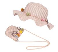 FT-SHOP Cappello da Sole per Ragazze Cappello di Paglia Cappello da Spiaggia Estivo e Mini Set di Borse con Decorativo Fiori per Vacanze Attività All'aperto