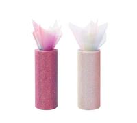 FT-SHOP Rotolo di Tulle 15 cm x 10 Yards Arcobaleno Glitter Nastro Tulle Rotolo per Decorazione Fai da Te Bomboniere Matrimonio Festa Tavolo Sedia 2 Rotoli/Set