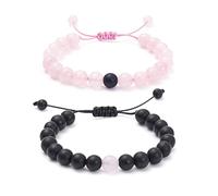 FTCY Braccialetti coordinati, con pietre preziose naturali, ideali come regalo per fidanzato e fidanzata, per lui e per lei, per coppie, 16,5-27,9 cm, pietra di agata di cristallo, One Size, Pietra