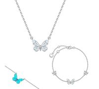 FTEAEYJLH Set di collana e bracciale da donna con ciondolo a forma di farfalla che si illumina al buio, 12, Acciaio inossidabile, Senza gemme