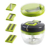 Ftemglo Tritatutto Manuale, 520ml Trita Cipolla Manuale con 3 lame Multiuso in Acciaio Inossidabile, Senza BPA, Affetta Verdure Mano per Insalata, Aglio, Carne, Frutta