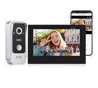 FTes RFKits Videocitofono a 2 Fili, con Schermo da 7Pollici,Tuya WiFi,HD 1080P Telecamera-Argento,Visione Notturna a Infrarossi,Rilevamento del Movimento,Sblocco Tramite APP Intelligente/Scheda RFID
