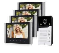 FTes RFKits Videocitofono WLAN senza fili, 1080P per esterni, 7 pollici, sensore wireless PIR, visione notturna, controllo app Tuya (4 Casa di Famiglia)