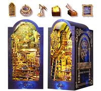 FTJKGH DIY Book Nook Kit per Casa Delle Bambole, Reggilibri Scaffale Inserto Decorazione con Luci LED,Casa Delle Bambole in Miniatura Puzzle 3D Fermalibri in Legno Inserto (Esplorazione Interstellare)