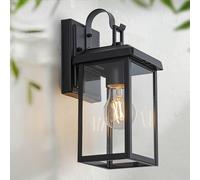 FTL Applique Lanterna da Esterno, Moderno Lampade da Esterno Parete, E27 Max 60W Luci da Parete in Vetro, Nero Lampada da Giardino, IP44 Impermeabile Luci Esterne a Parete per Giardino Porta Anteriore