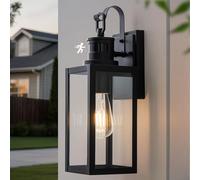 FTL Lampada da Esterno con Sensore di Movimento, E27 Vintage Applique Lanterna da Parete per Giardino PIR, 3 Modalità di Nero Luci da Esterno con Rilevatore di Movimento per Portico, IP44 Impermeabile