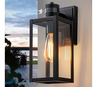 FTL Lampada da Esterno con Sensore di Movimento,Lanterna da Parete E27,3 Modalità di Applique Esterno Moderno con Rilevatore di Movimento,Nero Luci da Esterno a Parete con Vetro,IP44 Impermeabile