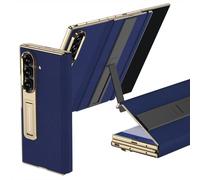 FTRONGRT Cover Compatibile con Samsung Galaxy Z TriFold, Staffa Invisibile e Protezione Dello Schermo, Antigoccia, elettrolitico PC + Pelle Custodia Protettiva. Blu Scuro