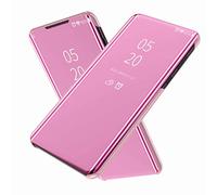 FTRONGRT Cover per Oppo Find X3/Oppo Find X3 PRO，Flip Custodia Cover con Funzione Kickstand Ultra-Sottile Specchio Traslucido Cover Smart Cover, Flip Cover PU Silicone Custodie-Oro Rosa