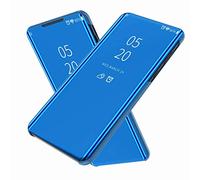 FTRONGRT Cover per Oppo Find X3/Oppo Find X3 PRO，Flip Custodia Cover con Funzione Kickstand Ultra-Sottile Specchio Traslucido Cover Smart Cover, Flip Cover PU Silicone Custodie-Blu