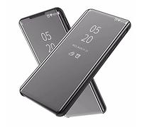 FTRONGRT Cover per Oppo Find X5，Flip Custodia Cover con Funzione Kickstand Ultra-Sottile Specchio Traslucido Cover Smart Cover, Flip Cover PU Silicone Custodie-Nero