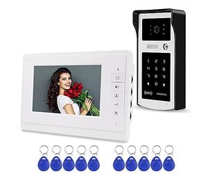 FTSTech 7" Videocitofono a Colori Cablato Videocitofono RFID Kit di Citofono per Campanello per Appartamenti Domestici Scheda di Supporto Sblocco Password