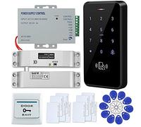 FTSTech Kit di Controllo Accessi Porta Impermeabile IP68 Tastiera 125KHz + Alimentatore + Serratura Elettrica + Pulsante di Uscita + 10 Portachiavi Carte (Electric Drop Bolt Lock)