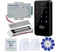 FTSTech Kit di Controllo Accessi Porta Impermeabile IP68 Tastiera 125KHz + Alimentatore + Serratura Elettrica + Pulsante di Uscita + 10 Portachiavi Carte (Magnetic Lock)