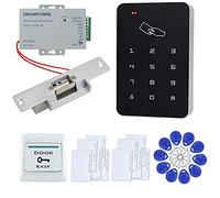 FTSTech Kit di Sicurezza per Porta con Controllo di Accesso Completo con Tastiera da 125 KHz,Serratura Elettrica + Alimentatore,Pulsante di Uscita,10 Portachiavi e 10 Carte(NC kit di blocco elettrico)