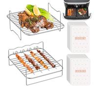 FTUREERA 2 griglie per friggitrice ad aria calda, compatibili con Ninja Foodi AF500EU 10,4 l, griglia ad aria calda, con 200 pezzi di carta da forno per Ninja Flex Drawer AF500EU