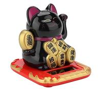 FTVOGUE Alimentato solare Feng Shui Carino sventolando gatto denaro Gatti di buona fortuna Ricchezza Fortuna Benvenuto Display domestico Decorazione auto(nero)