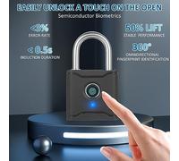 FTVOGUE Lucchetto con Impronte Digitali, Lucchetto Senza Chiave Ricaricabile Impermeabile IP65, funzionalità di Sicurezza Avanzate per Armadietti Palestra, Bagagli e Zaini (T1004D)