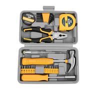 FTVOGUE Mini Kit di Attrezzi per la Casa con Scatola Portaoggetti, Giallo | Set di attrezzi domestici da 24 pezzi: metro a nastro, 6 chiavi esagonali, pinze, martello da carpentiere, 12 punte per