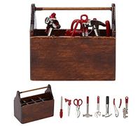 FTVOGUE Mini Set di Attrezzi per Casa delle Bambole, Cassetta degli Attrezzi in Legno con Strumenti in Metallo, Perfetto per la Decorazione della Casa delle Bambole in Scala 1:12 e l'artigianato