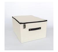 FTYEBDNC Ripieghevole Coperto Contenitore con Coperchio a Cerniera, Coperte Abiti Copertine Scatola Di Stoccaggio Organizzatore per la Camera da Letto Armadio Scaffale/Beige/L46.5*W35.5*H26Cm