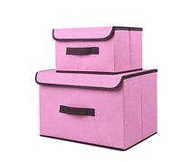 FTYEBDNC Scatola Di Stoccaggio con Coperchi, Tessuto Di Stoccaggio Del Cesto Non Tessuto Polvere Domestica Di Vestiti Di Detriti Pieghevoli/Pink/S, M