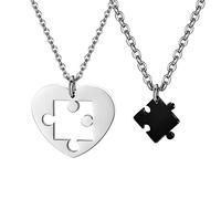Fu You 2 Pezzi Acciaio Inossidabile Collana Coppia Fidanzati Lui e Lei Amore Donna Uomo, Collana Amiche per 2 Amicizia Ciondolo Coppia Cuore, Ciondolo Collana Cuore Spezzato Puzzle Argento Nero