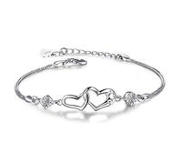 Fu You Donna Braccialetto in Argento 925 Braccialetti con Due Cuori Intrecciati Bracciale da Donna Ragazza