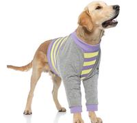 FUAMEY Camicia per il recupero del cane con protezione per il gomito, per smettere di leccare le articolazioni, tuta chirurgica per cani di taglia media e grande, a righe viola, XL