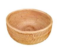 FUANA Cesto di frutta rotondo intrecciato a mano in rattan, vassoio portaoggetti per snack, dessert e prodotti secchi, organizer in vimini naturale, 20/24/26 cm, accessori gialli