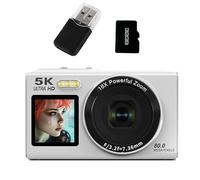 FUANA Fotocamera digitale 5K con interpolazione da 80 MP, zoom 18x, registratore di vlogging a doppio schermo con WiFi per selfie, videocamera portatile per viaggi e studenti, bianco 32G