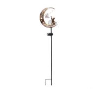FUANA Lampada da giardino a energia solare, a forma di gatto e luna, realizzata a mano, in metallo, per esterni, dal tramonto all'alba, illuminazione a LED per cortile, patio, aiuole e vialetti