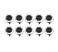 FUANA Luci da terra a energia solare, confezione da 10 pezzi, IP65, impermeabili, 8 luci a disco LED con sensore dal tramonto all'alba, illuminazione esterna per vialetti e giardini (luce bianca)