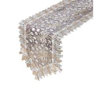 FUANA Runner da tavola ovale in pizzo con tessuto in poliestere ricamato e nappe decorative per decorazione tavolo da pranzo, 40 x 90 cm, taglia A