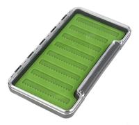 FUANA Scatola da pesca impermeabile sottile verde con coperchio trasparente su un lato, slot in silicone per mosche e ami (dente di sega ingrandito)