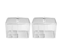FUANA Scatola portaoggetti in acrilico con coperchio, trasparente, 4 scomparti, organizer per cosmetici, per dischetti di cotone, Q-Tips, palle, rossetti, dispenser da bancone impermeabile