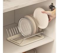 FUANA Scolapiatti in acciaio inox con vassoio per bancone della cucina, supporto per ciotole, non necessita di montaggio, 30,3 x 24 x 10 cm