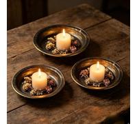 FUANA Set di 3 vassoi rotondi per candele in ferro per Black Gold Home D | Set di 3 vassoi rotondi per candele, in ferro, per aromaterapia, decorazione per la casa, cena romantica