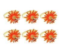 FUANA Set di 6 portatovaglioli a forma di fiore con margherita e girasole, in lega e strass, per hotel, feste di nozze e decorazioni per tavolo da pranzo primaverili ed estivi, accessori arancioni