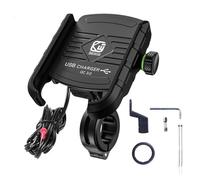 FUANA Supporto per telefono da moto con ricarica rapida USB-C 18 W e caricabatterie wireless da 15 W, compatibile con telefoni da 3,5 a 6,5 pollici, supporto per manubrio da 22 mm/25,4 mm, nero